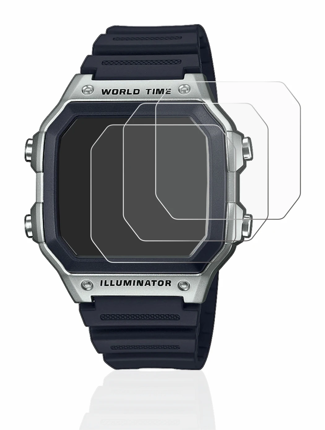 Immagine del dispositivo Casio AE-1200WH con un'ampia varietà di protezioni per lo schermo.