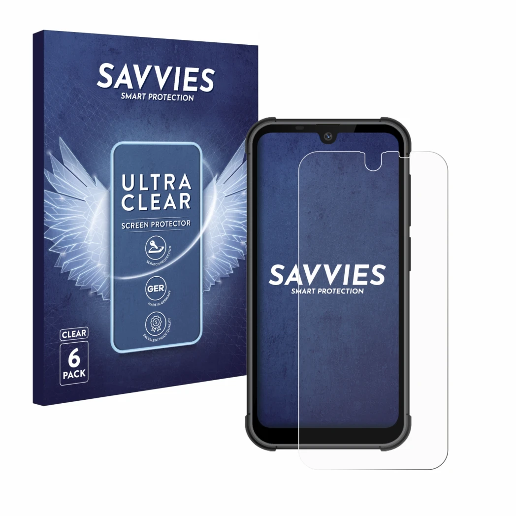 Parte frontale di una confezione del prodotto con il logo del marchio Savvies. Accanto è raffigurato il dispositivo Beafon MX1