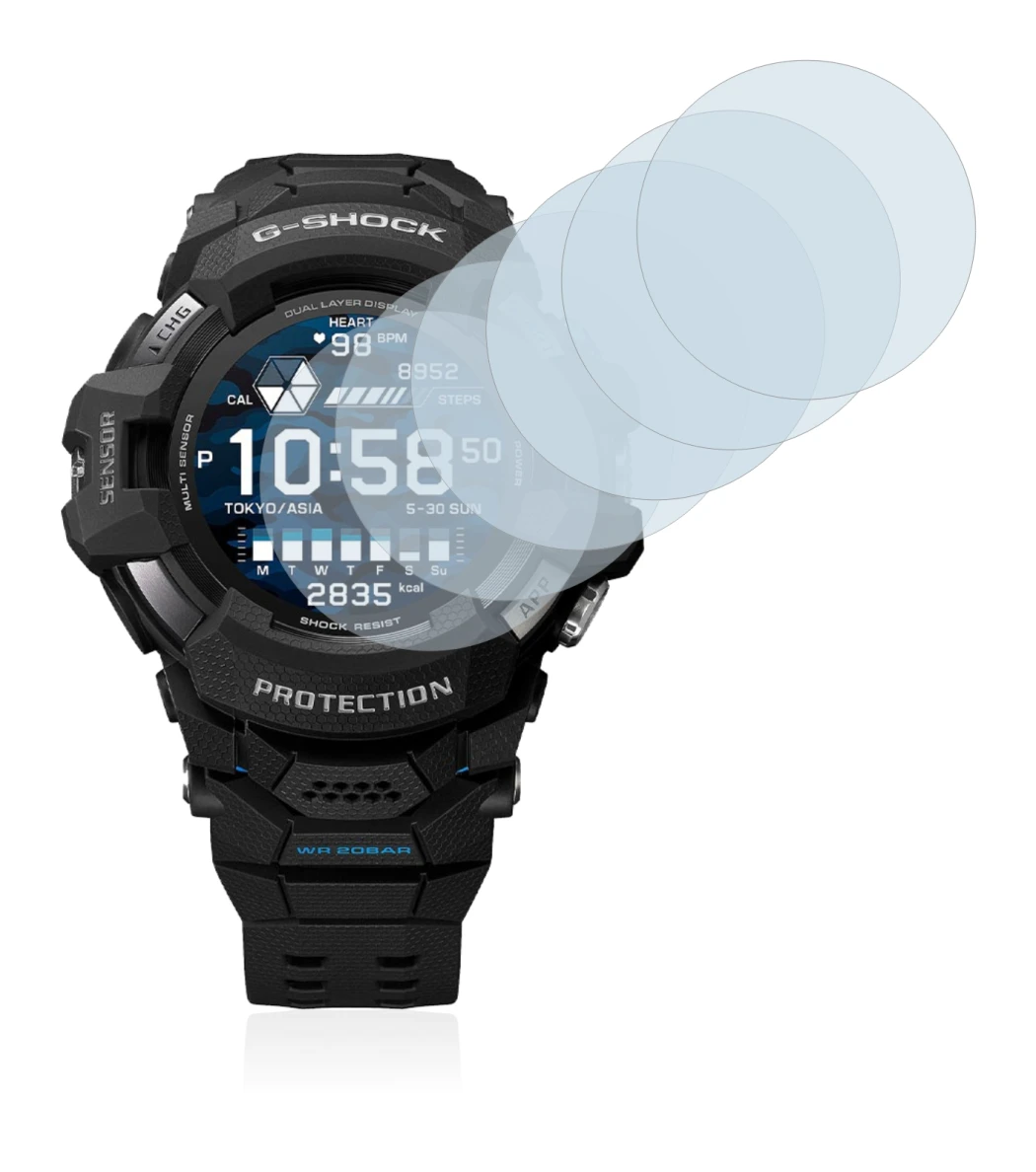 Immagine del dispositivo Casio G-Shock GSW-H1000 con un'ampia varietà di protezioni per lo schermo.