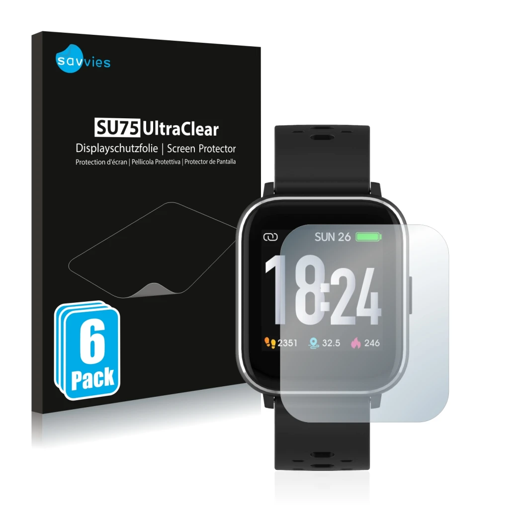 Parte frontale di una confezione del prodotto con il logo del marchio Savvies. Accanto è raffigurato il dispositivo Denver SW-