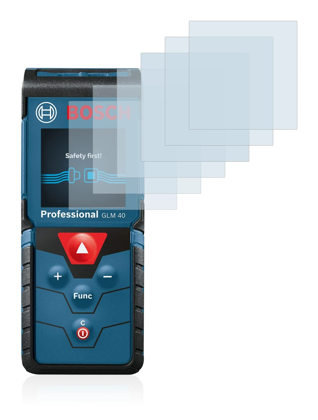 Immagine del dispositivo Bosch GLM 40 Professional con un'ampia varietà di protezioni per lo schermo.