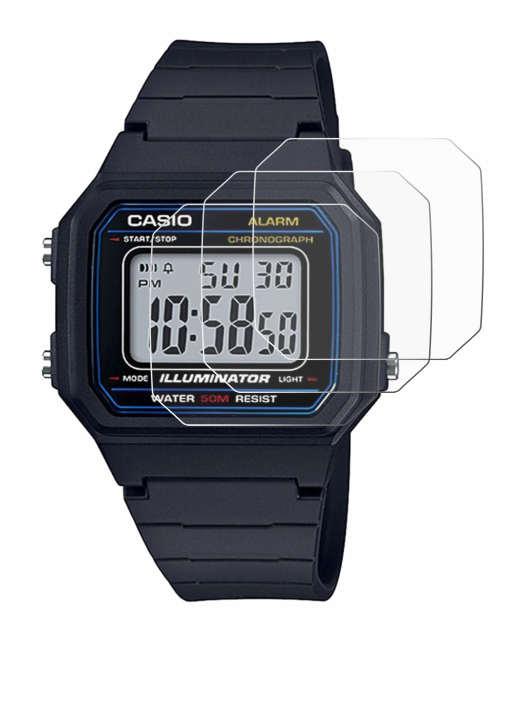 Immagine del dispositivo Casio Unisex W-800H-1BVES con un'ampia varietà di protezioni per lo schermo.
