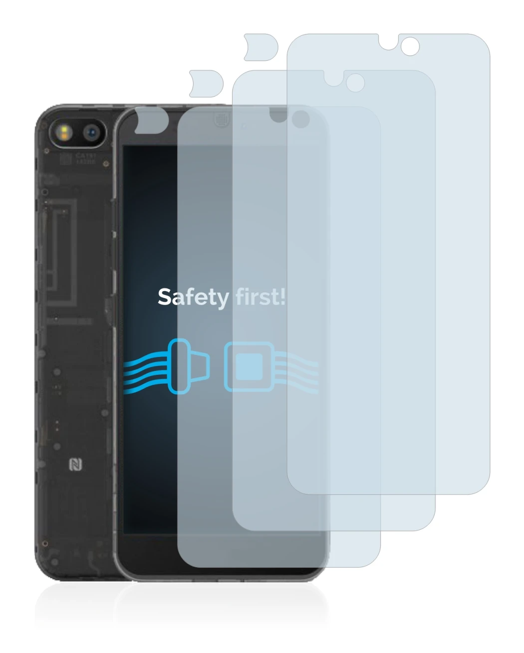Immagine del dispositivo Fairphone 3 (Fronte+Fotocamera) con un'ampia varietà di protezioni per lo schermo.