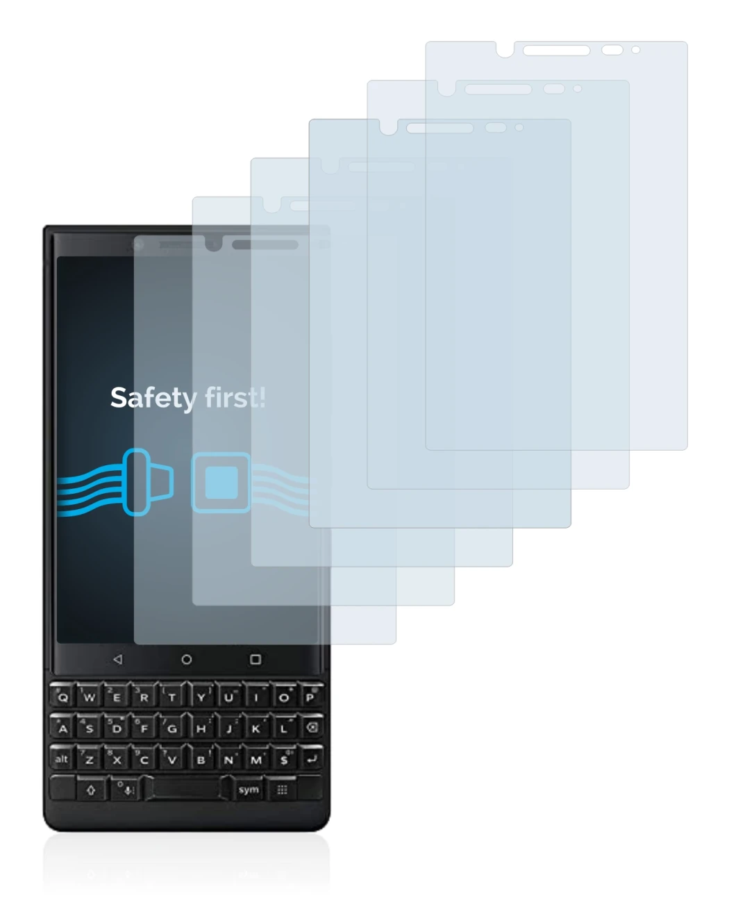 Immagine del dispositivo BlackBerry Key2 (Dual Sim) con un'ampia varietà di protezioni per lo schermo.