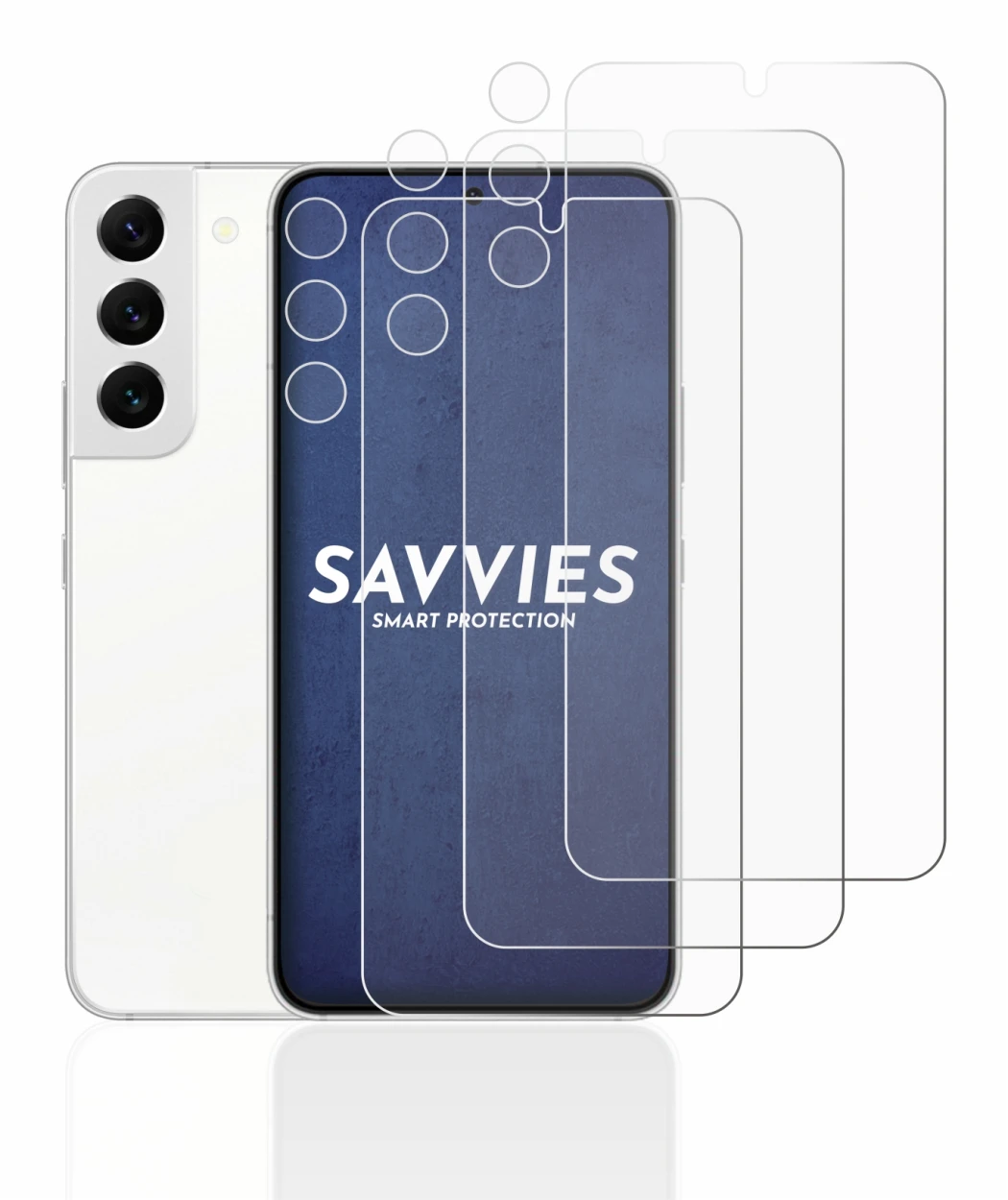 Immagine del dispositivo Samsung Galaxy S22 5G (Fronte+Fotocamera) con un'ampia varietà di protezioni per lo schermo.