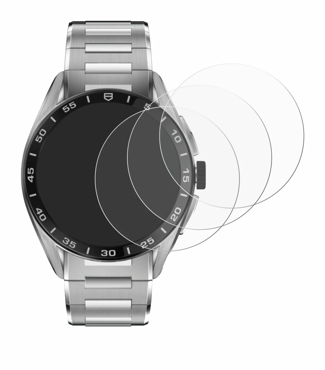 Immagine del dispositivo TAG Heuer Connected Calibre E4 (45 mm) con un'ampia varietà di protezioni per lo schermo.