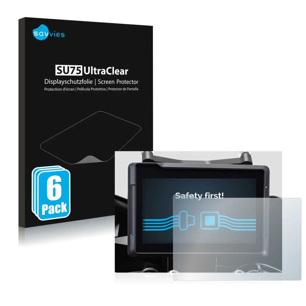 Parte frontale di una confezione del prodotto con il logo del marchio Savvies. Accanto è raffigurato il dispositivo KTM 1290 S