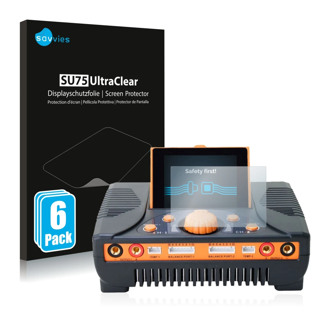 Parte frontale di una confezione del prodotto con il logo del marchio Savvies. Accanto è raffigurato il dispositivo Junsi iCha