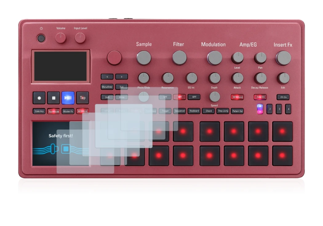 Immagine del dispositivo KORG electribe Sampler con un'ampia varietà di protezioni per lo schermo.
