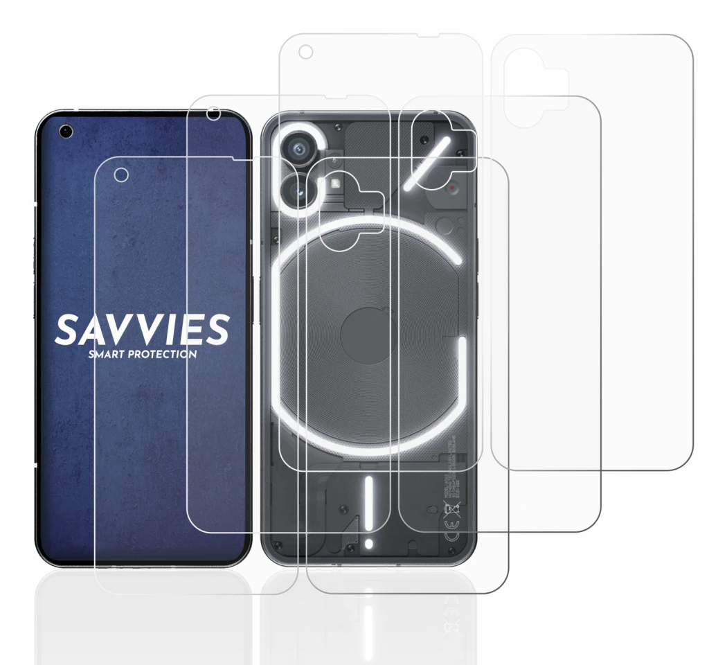 Immagine del dispositivo Nothing Phone (1) (Fronte+Retro) con un'ampia varietà di protezioni per lo schermo.