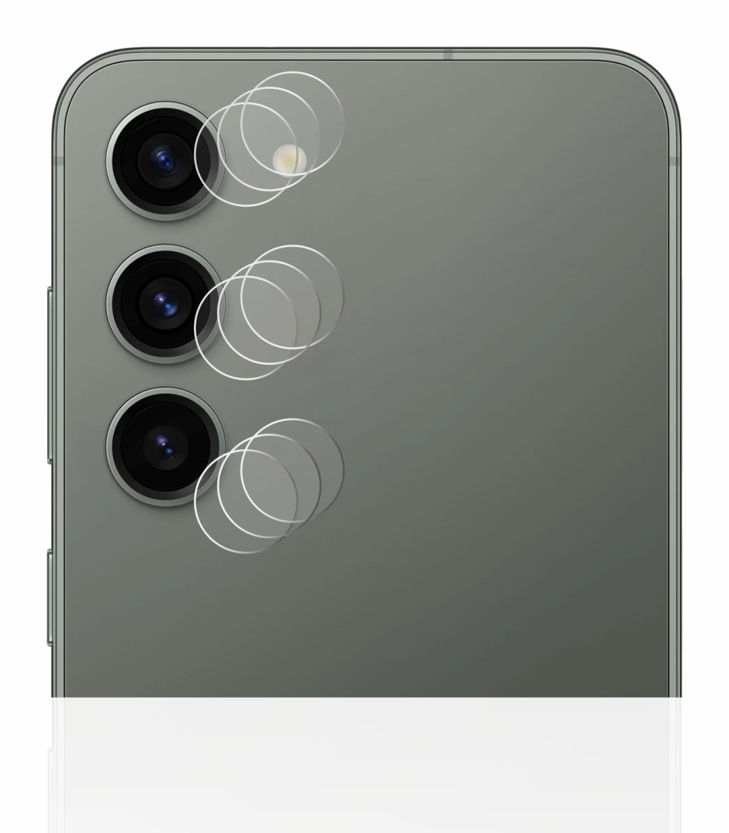 Immagine del dispositivo Samsung Galaxy S23 (SOLO Fotocamera) con un'ampia varietà di protezioni per lo schermo.