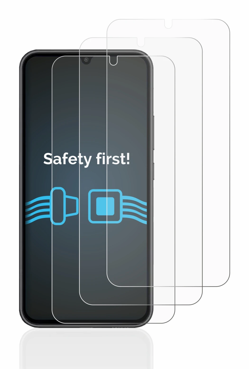 Immagine del dispositivo Samsung Galaxy A34 5G con un'ampia varietà di protezioni per lo schermo.