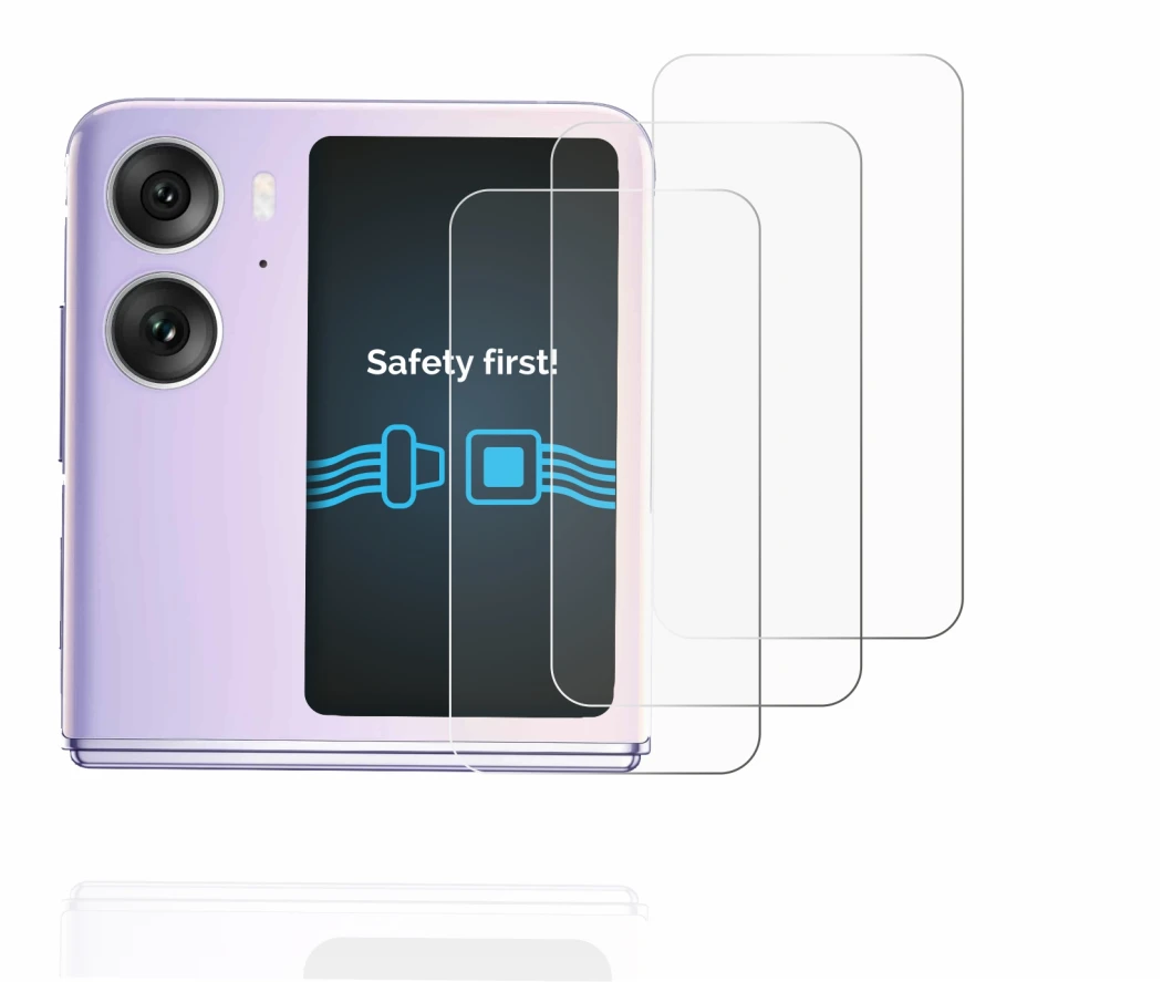 Immagine del dispositivo Oppo Find N2 Flip (Display posteriore) con un'ampia varietà di protezioni per lo schermo.
