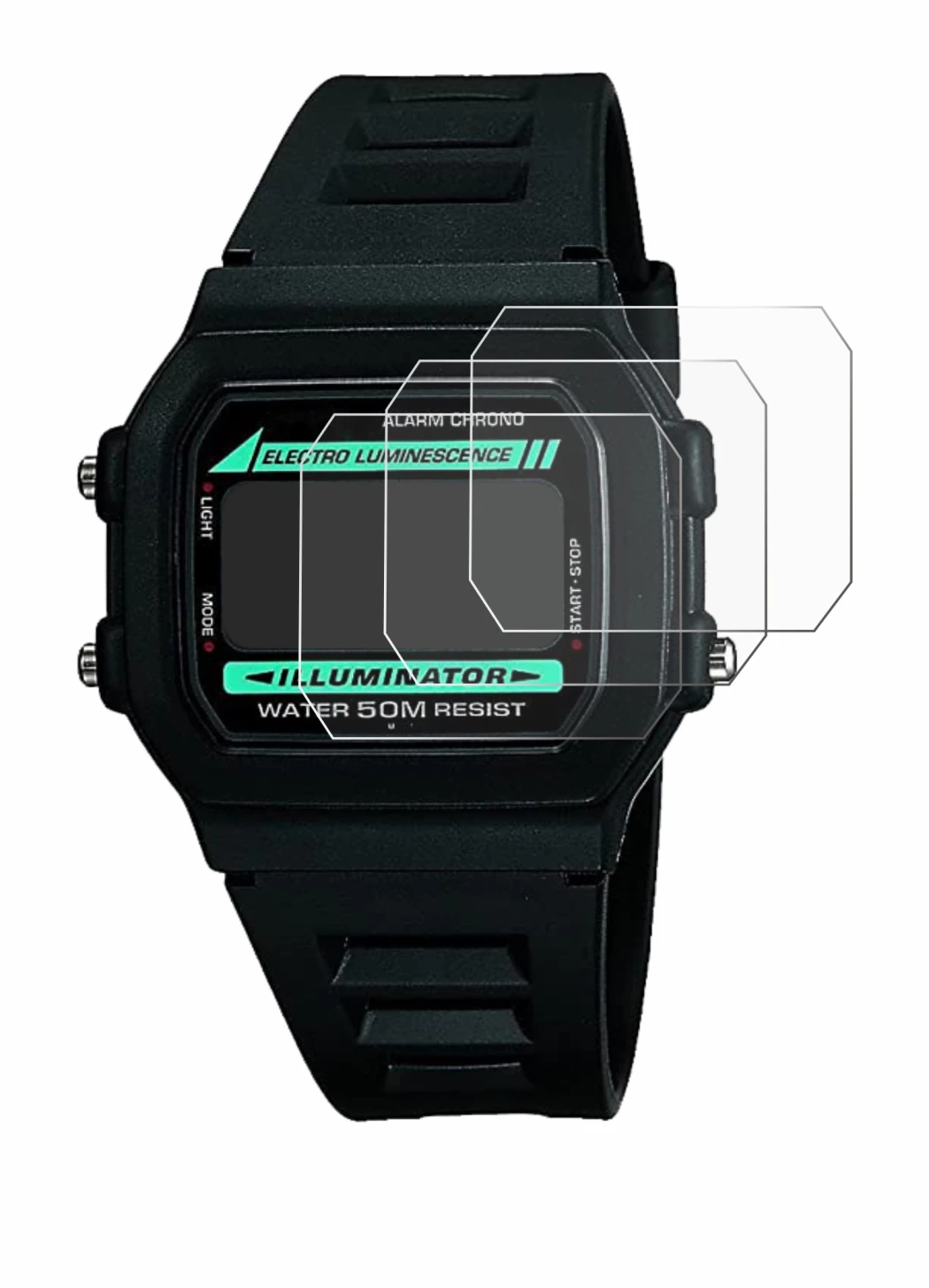 Immagine del dispositivo Casio W-86-1VQES con un'ampia varietà di protezioni per lo schermo.