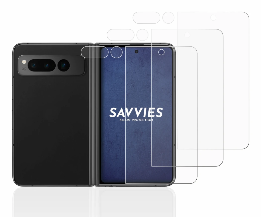 Immagine del dispositivo Google Pixel Fold (Fronte+Fotocamera) con un'ampia varietà di protezioni per lo schermo.