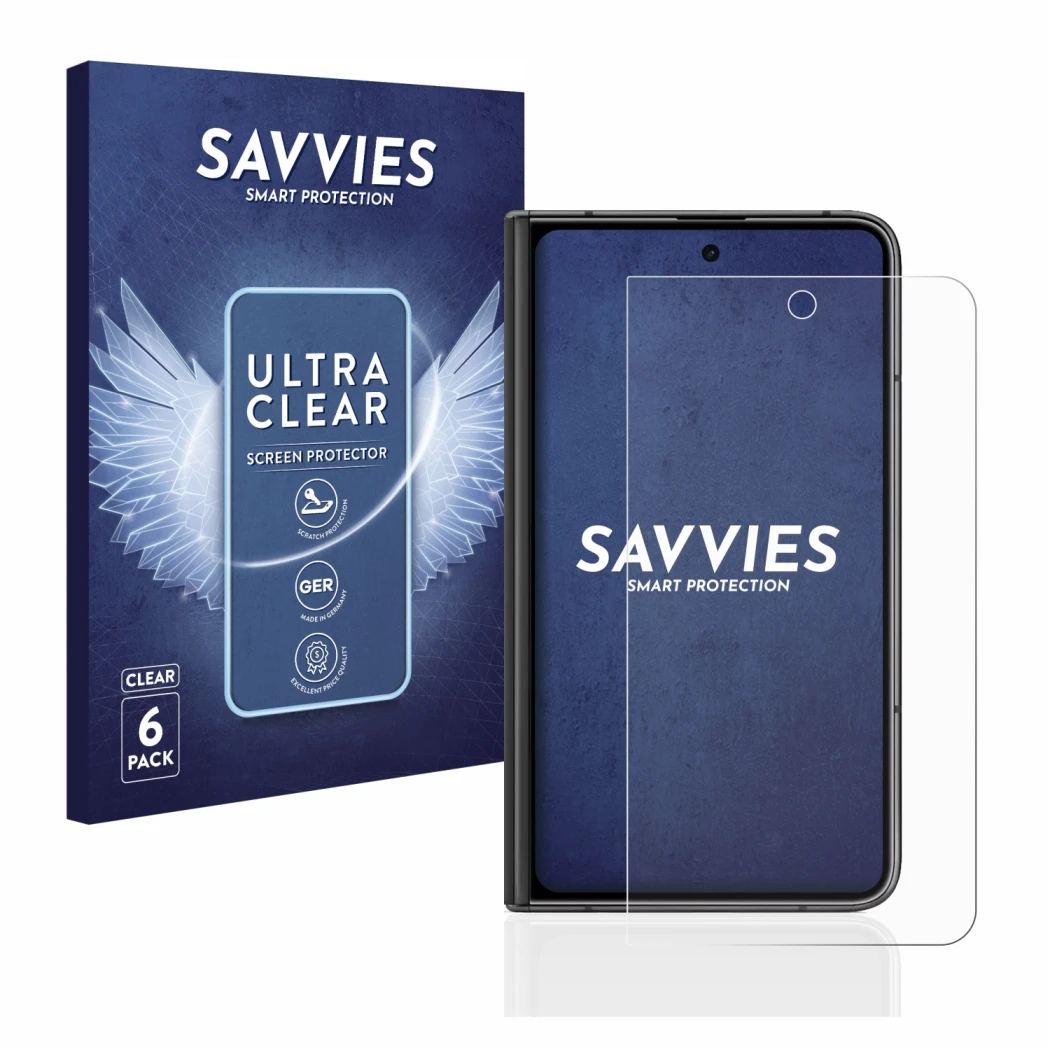 Parte frontale di una confezione del prodotto con il logo del marchio Savvies. Accanto è raffigurato il dispositivo Google Pix