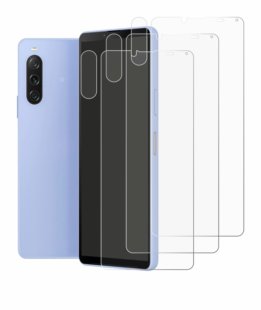 Immagine del dispositivo Sony Xperia 10 V (Fronte+Fotocamera) con un'ampia varietà di protezioni per lo schermo.