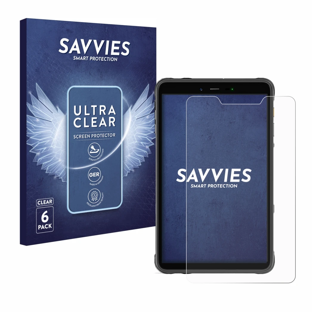 Parte frontale di una confezione del prodotto con il logo del marchio Savvies. Accanto è raffigurato il dispositivo Ulefone Ar