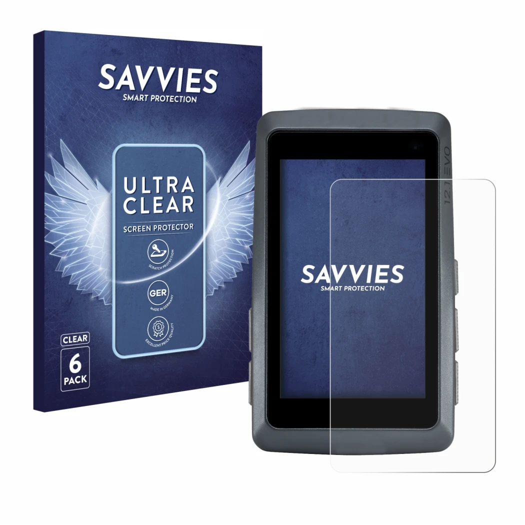 Parte frontale di una confezione del prodotto con il logo del marchio Savvies. Accanto è raffigurato il dispositivo Sigma ROX 