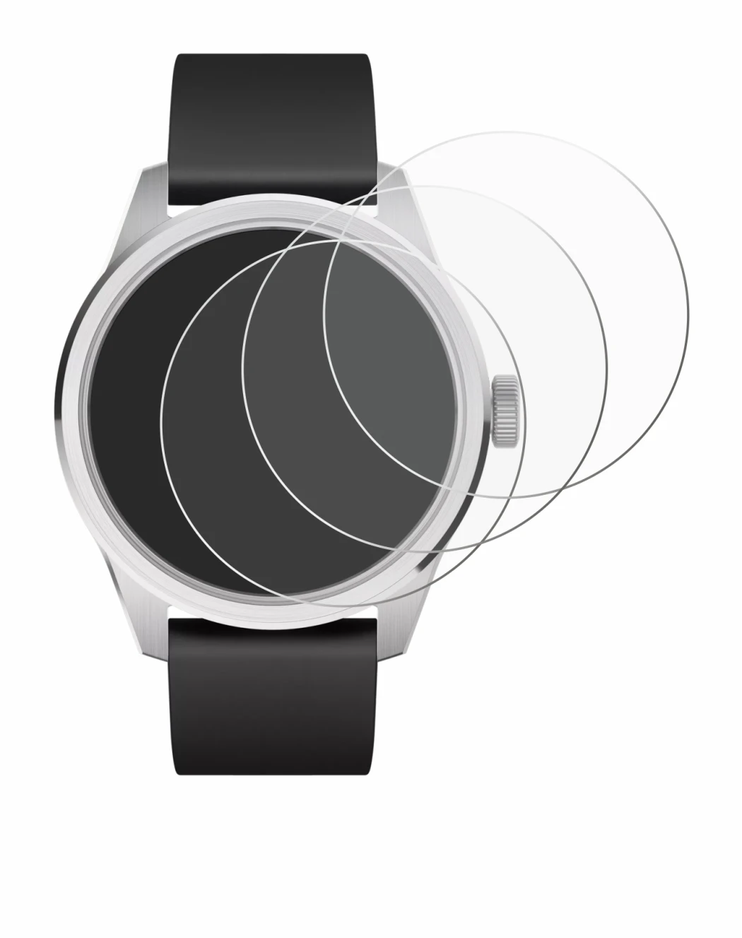 Immagine del dispositivo Withings ScanWatch 2 (42 mm) con un'ampia varietà di protezioni per lo schermo.