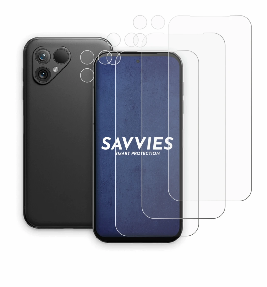 Immagine del dispositivo Fairphone 5 (Fronte+Fotocamera) con un'ampia varietà di protezioni per lo schermo.