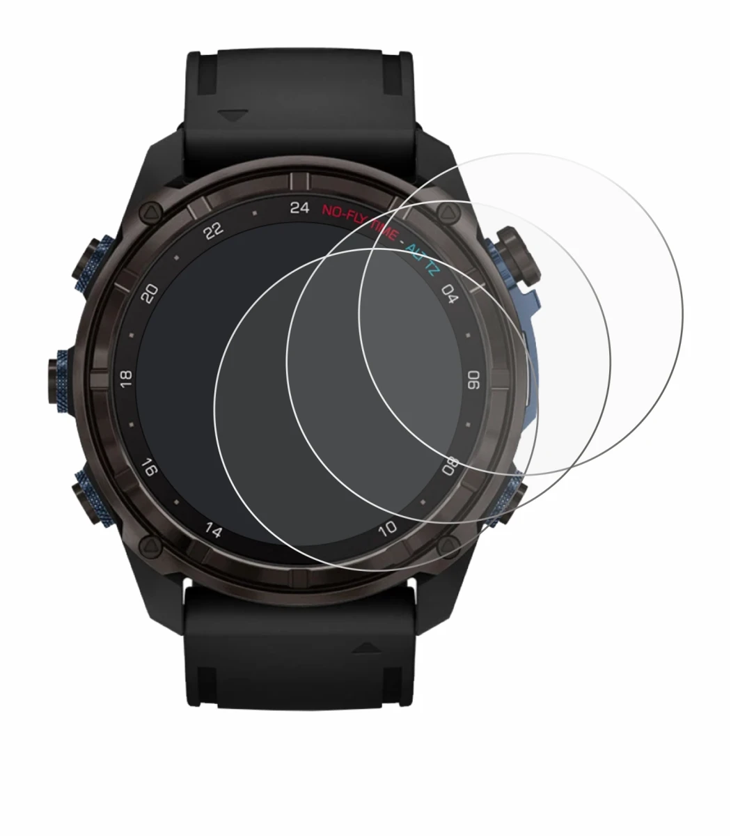 Immagine del dispositivo Garmin Descent Mk3i (51 mm) con un'ampia varietà di protezioni per lo schermo.