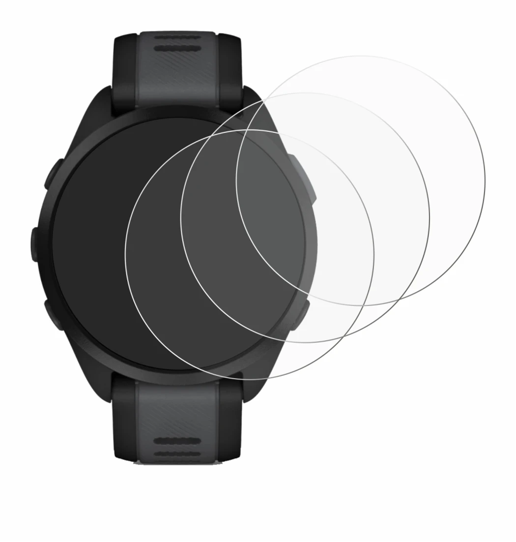Immagine del dispositivo Garmin Forerunner 165 con un'ampia varietà di protezioni per lo schermo.