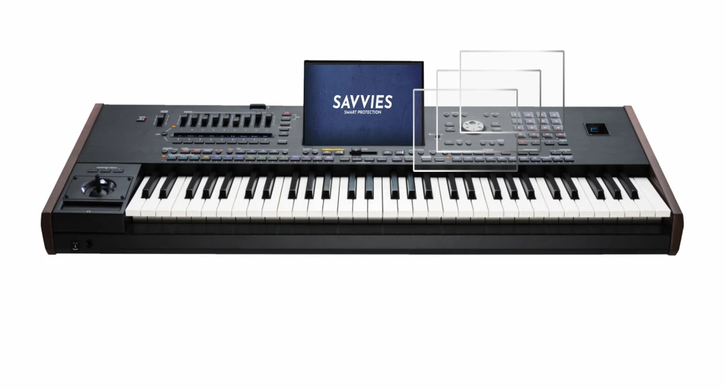 Immagine del dispositivo KORG Pa5X con un'ampia varietà di protezioni per lo schermo.
