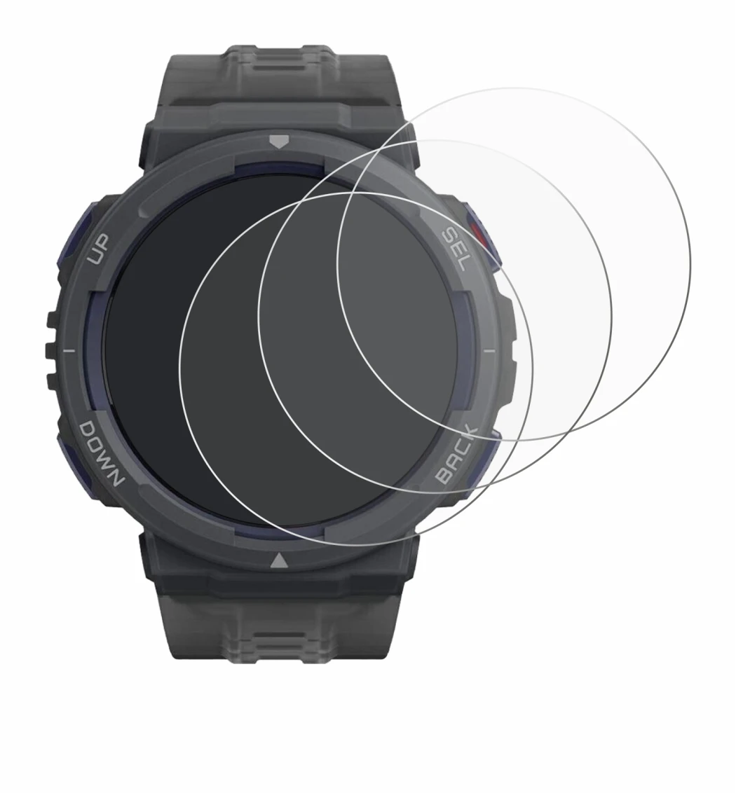 Immagine del dispositivo Amazfit Active Edge con un'ampia varietà di protezioni per lo schermo.