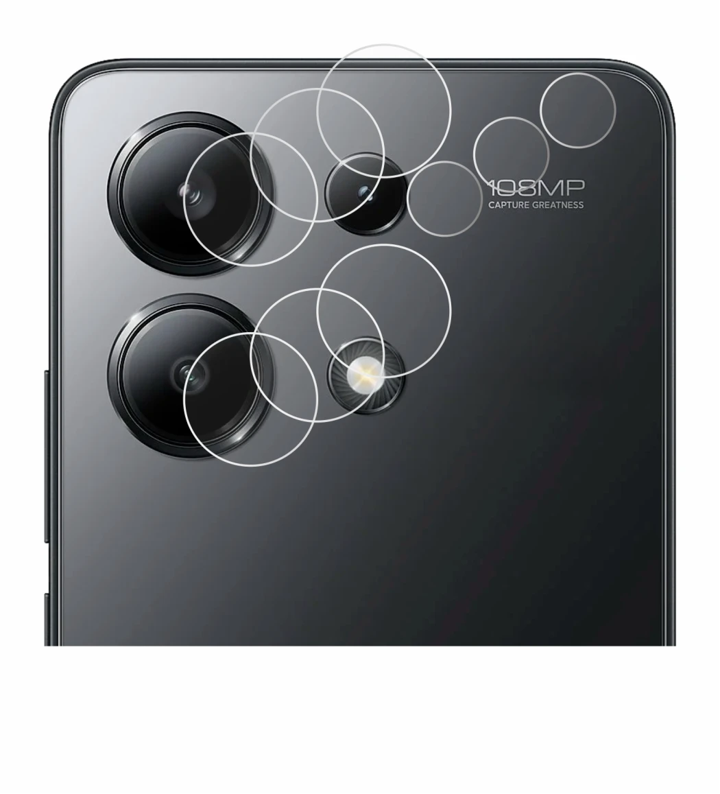 Immagine del dispositivo Xiaomi Redmi Note 13 4G (SOLO Fotocamera) con un'ampia varietà di protezioni per lo schermo.