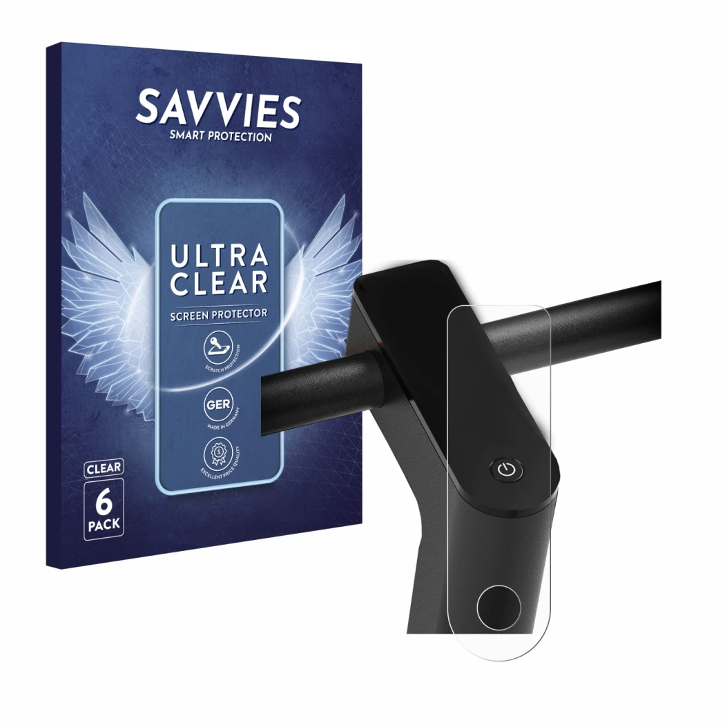 Parte frontale di una confezione del prodotto con il logo del marchio Savvies. Accanto è raffigurato il dispositivo Xiaomi Mi 