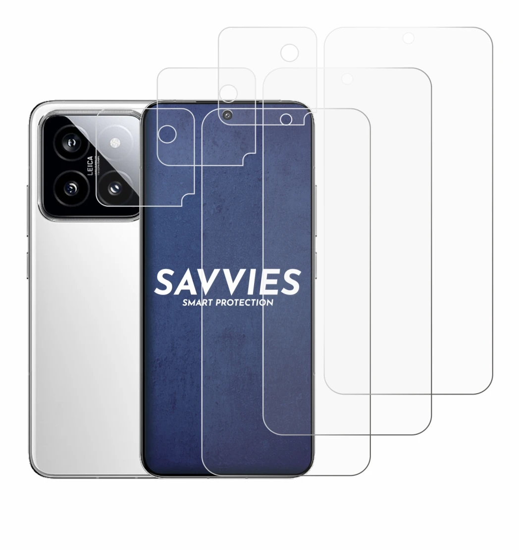 Immagine del dispositivo Xiaomi 14 (Fronte+Fotocamera) con un'ampia varietà di protezioni per lo schermo.