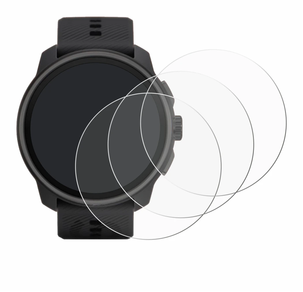 Immagine del dispositivo Suunto Race S con un'ampia varietà di protezioni per lo schermo.