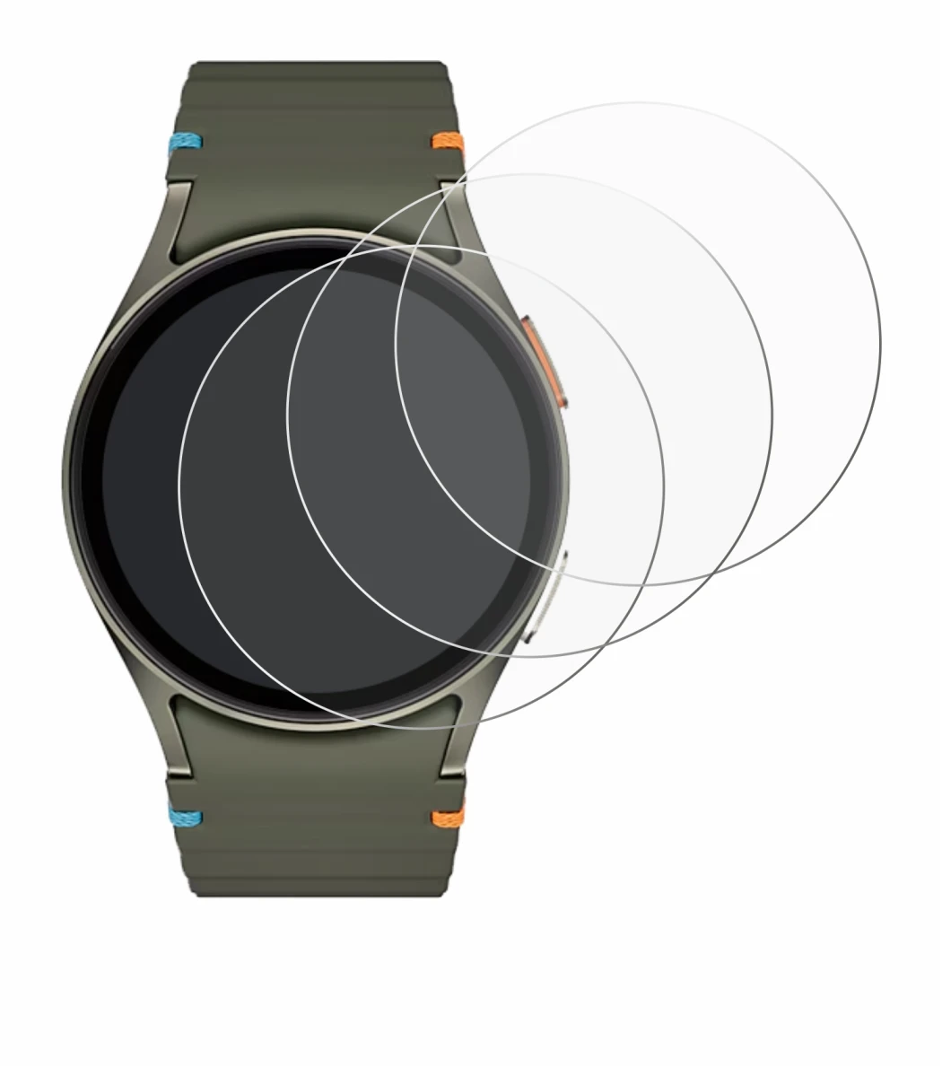 Immagine del dispositivo Samsung Galaxy Watch 7 (40 mm) con un'ampia varietà di protezioni per lo schermo.