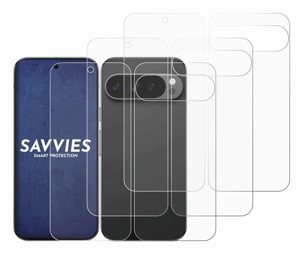 Immagine del dispositivo Google Pixel 9 Pro XL (Fronte+Retro) con un'ampia varietà di protezioni per lo schermo.