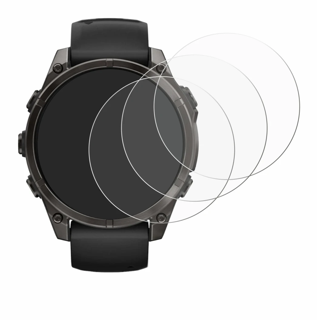 Immagine del dispositivo Garmin Fenix 8 AMOLED (47 mm) con un'ampia varietà di protezioni per lo schermo.