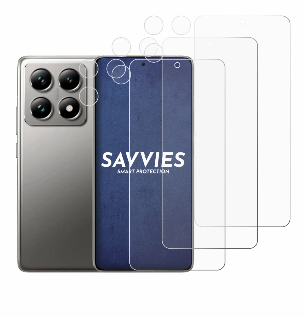 Immagine del dispositivo Xiaomi 14T Pro (Fronte+Fotocamera) con un'ampia varietà di protezioni per lo schermo.