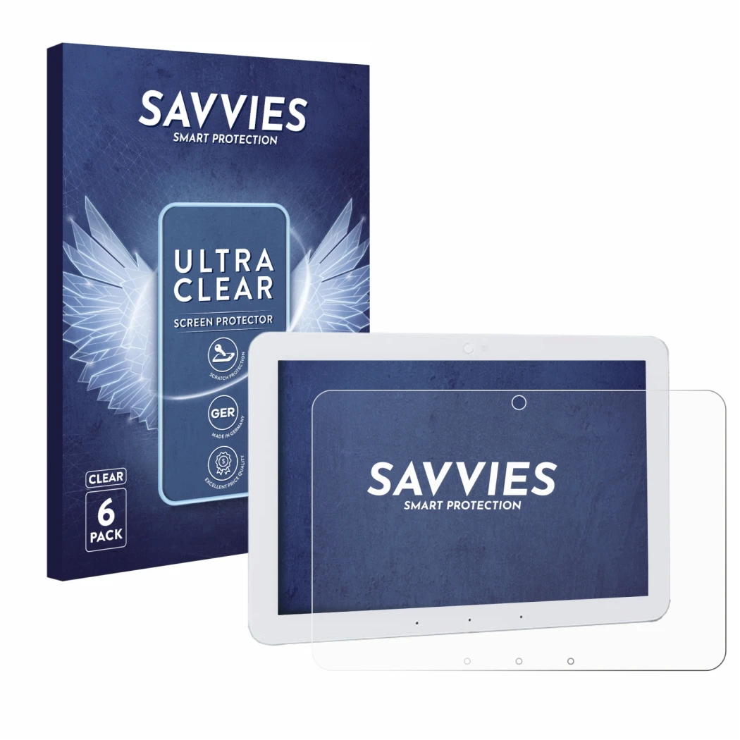Parte frontale di una confezione del prodotto con il logo del marchio Savvies. Accanto è raffigurato il dispositivo Amazon Ech