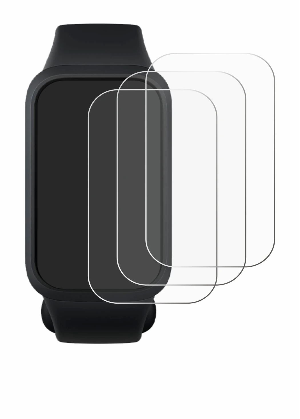 Immagine del dispositivo Xiaomi Smart Band 9 Active con un'ampia varietà di protezioni per lo schermo.