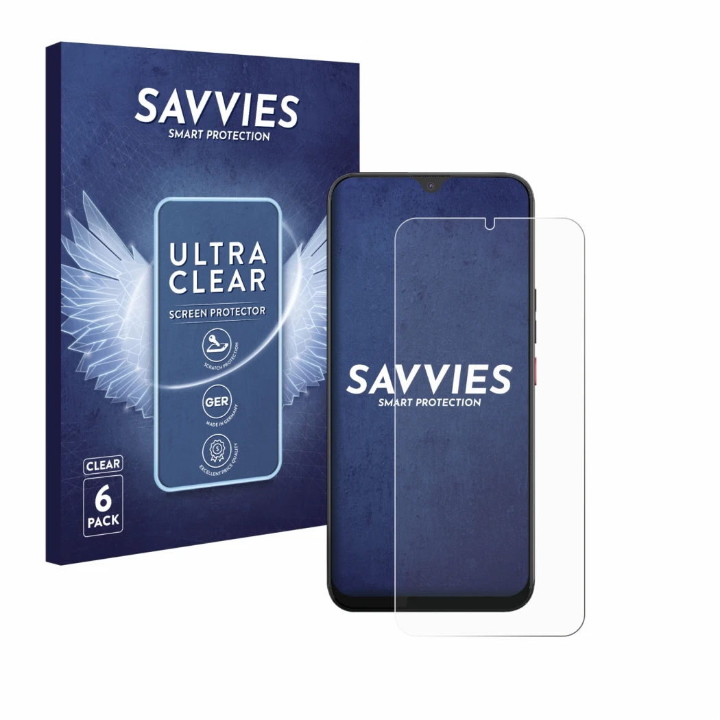 Parte frontale di una confezione del prodotto con il logo del marchio Savvies. Accanto è raffigurato il dispositivo Volla Phon