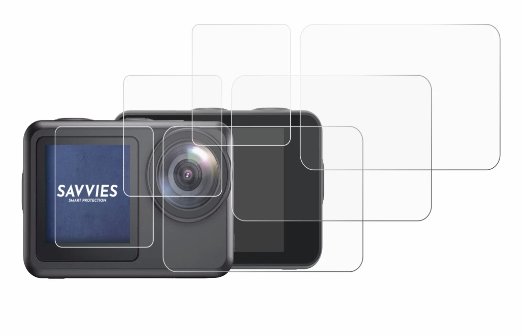 Immagine del dispositivo Akaso Brave 7 LE con un'ampia varietà di protezioni per lo schermo.