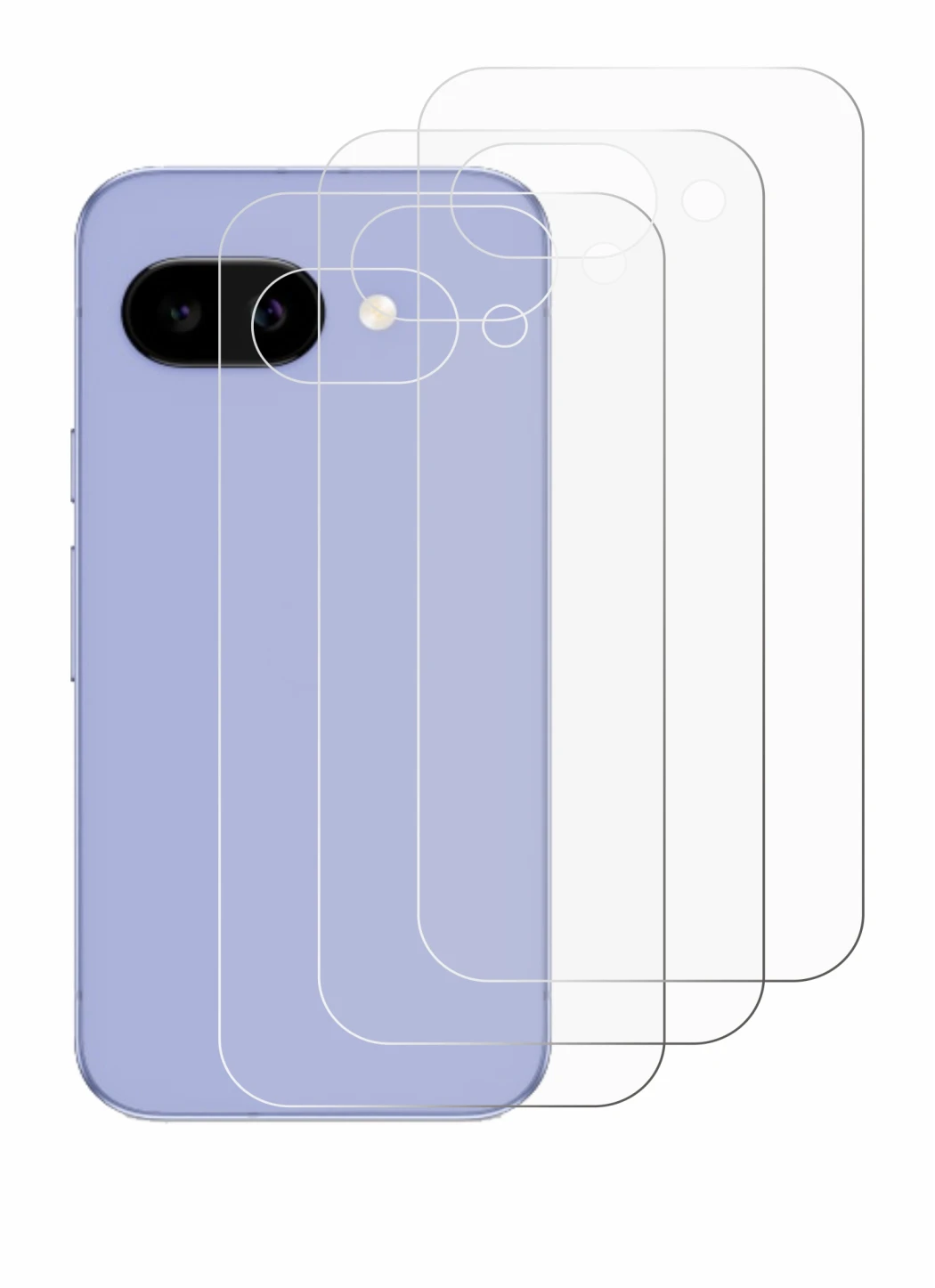 Immagine del dispositivo Google Pixel 9a (Posteriore) con un'ampia varietà di protezioni per lo schermo.