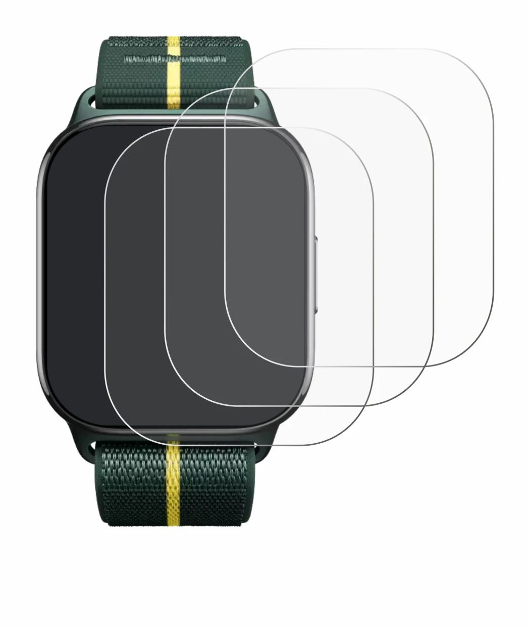 Immagine del dispositivo Motorola Moto watch fit con un'ampia varietà di protezioni per lo schermo.
