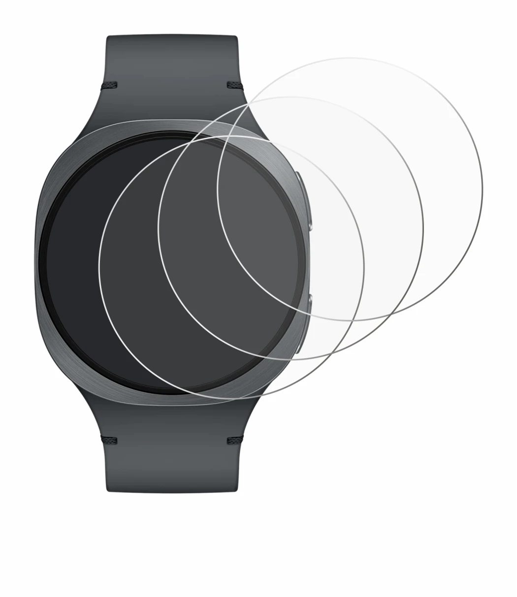 Immagine del dispositivo Samsung Galaxy Watch 8 (40 mm) con un'ampia varietà di protezioni per lo schermo.