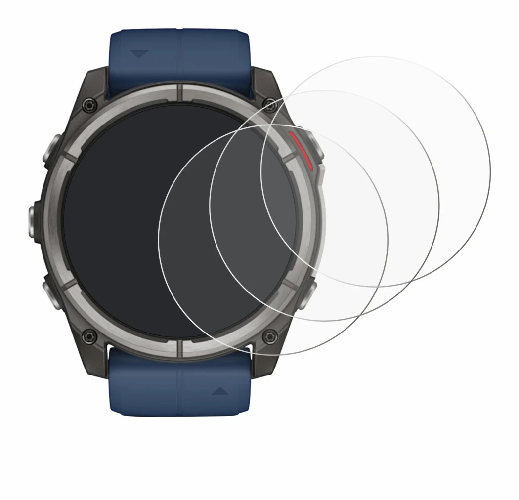 Immagine del dispositivo Garmin quatix 8 (51 mm) con un'ampia varietà di protezioni per lo schermo.