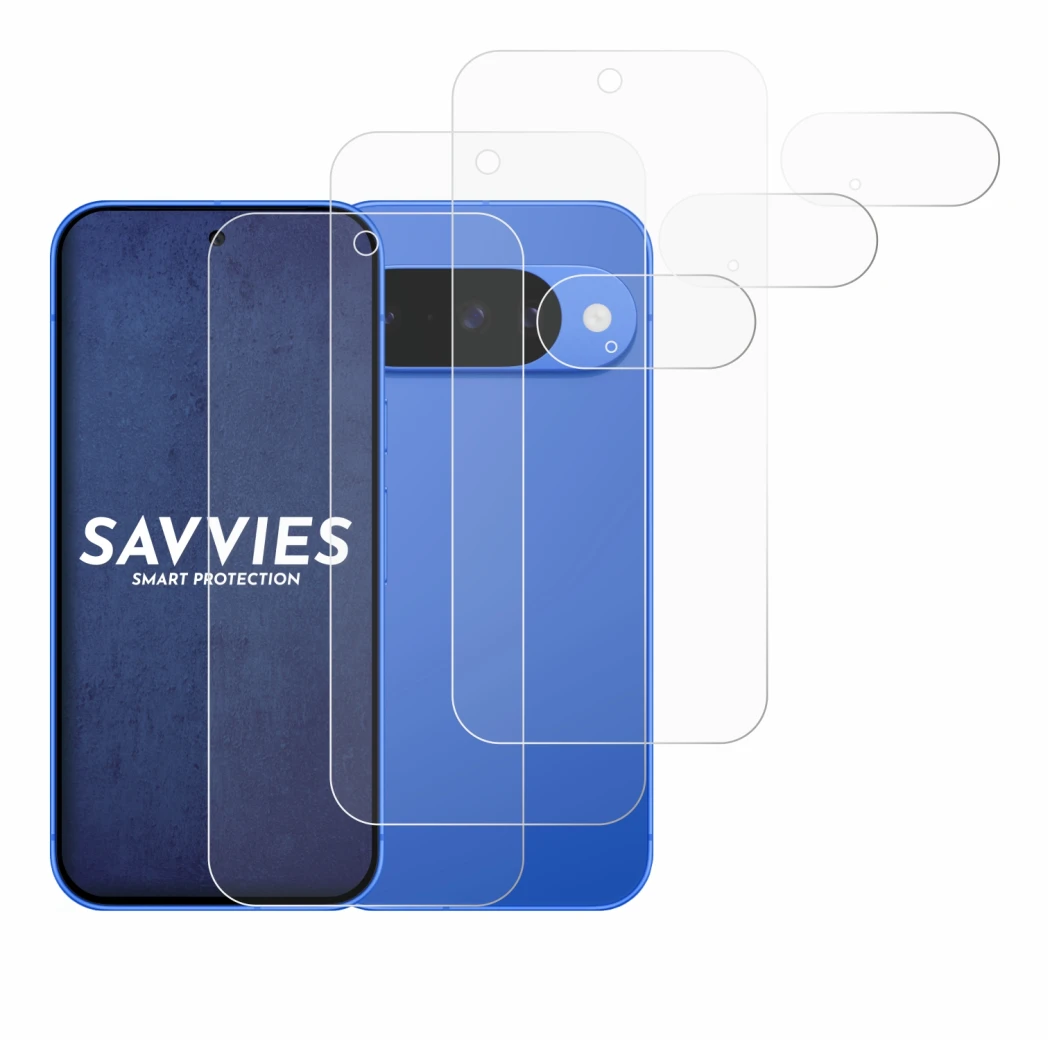 Immagine del dispositivo Google Pixel 10 (Fronte+Fotocamera) con un'ampia varietà di protezioni per lo schermo.