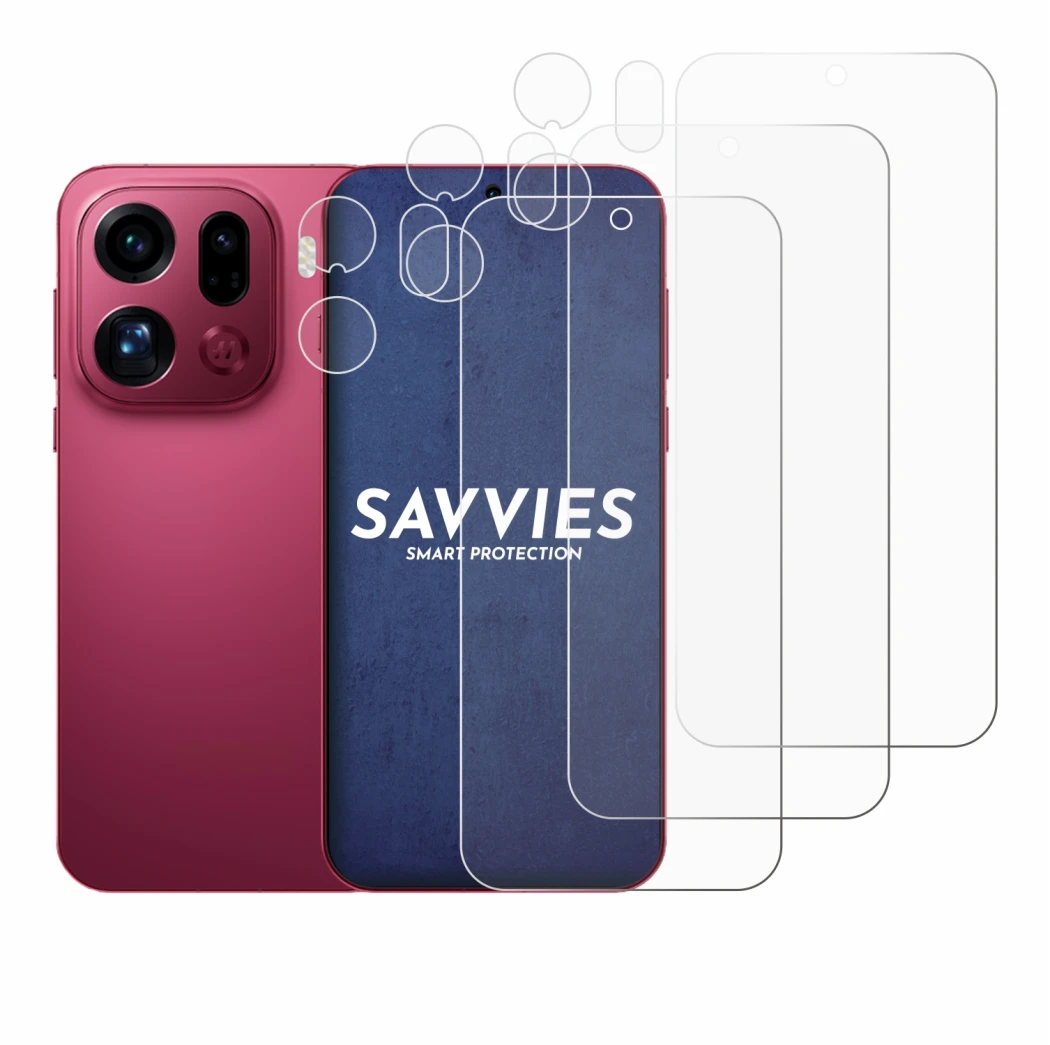 Immagine del dispositivo Oppo Find X9 Pro (Fronte+Fotocamera) con un'ampia varietà di protezioni per lo schermo.