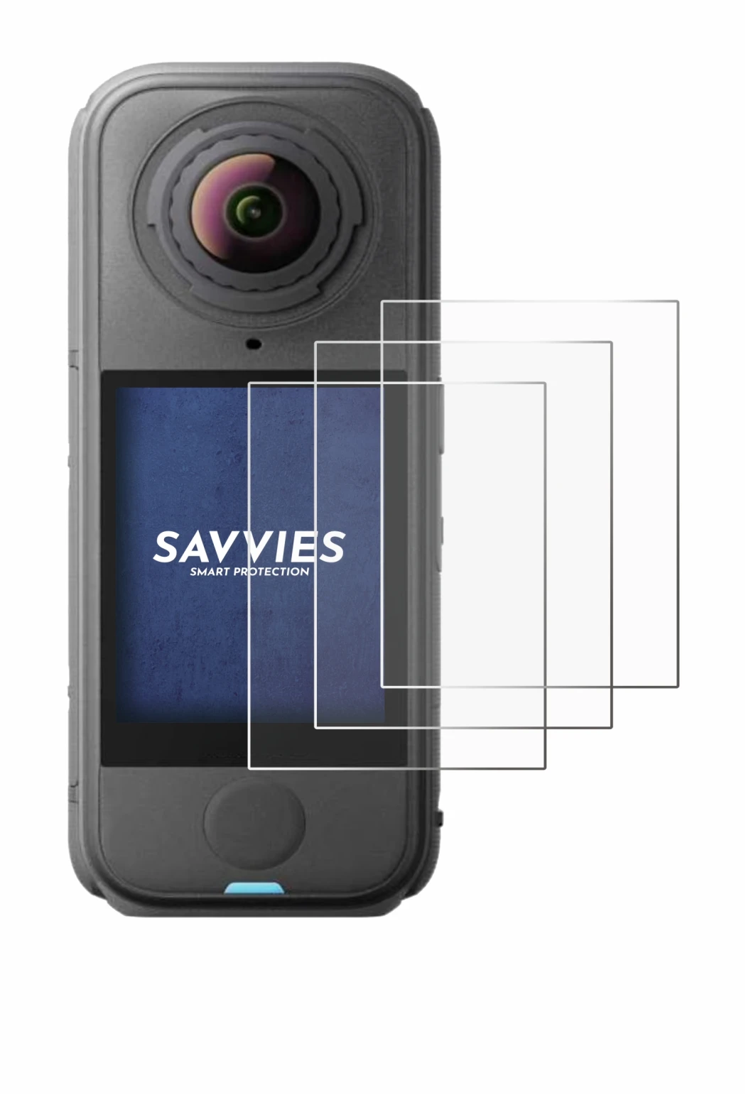 Immagine del dispositivo Insta360 X4 Air con un'ampia varietà di protezioni per lo schermo.