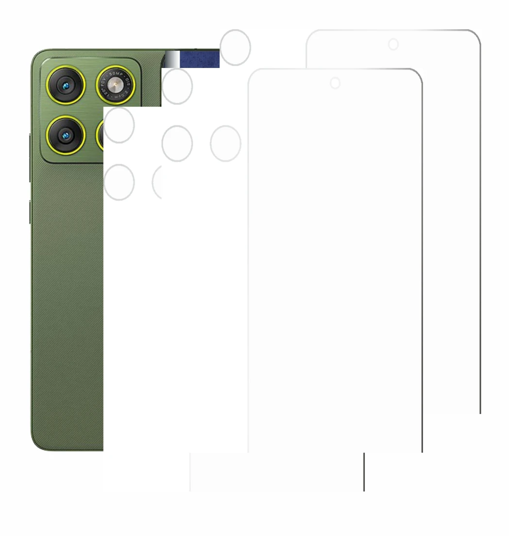 Immagine del dispositivo Motorola Edge 70 (Fronte+Fotocamera) con un'ampia varietà di protezioni per lo schermo.