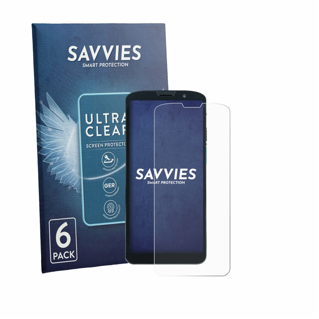Parte frontale di una confezione del prodotto con il logo del marchio Savvies. Accanto è raffigurato il dispositivo Unitech EA